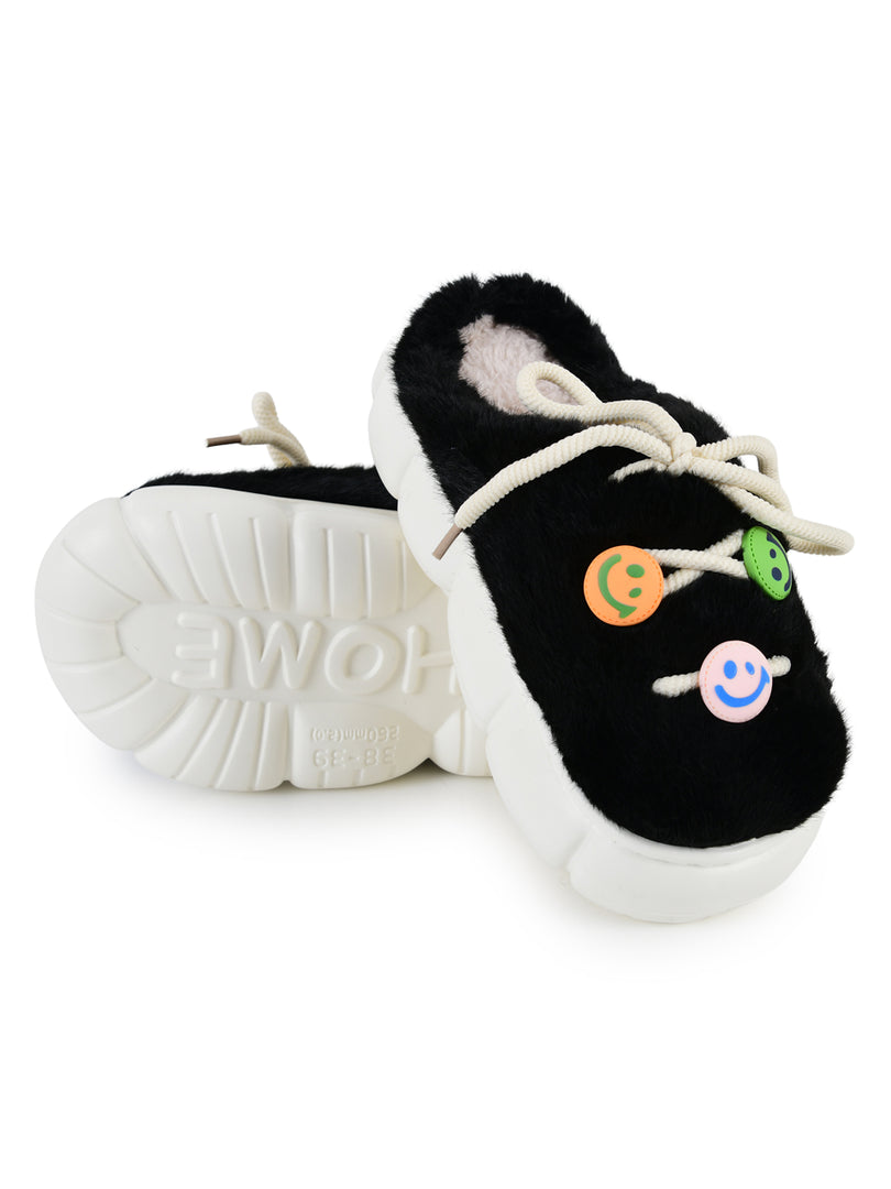Heleey Midnight Smiley Plush Cloud Slippers