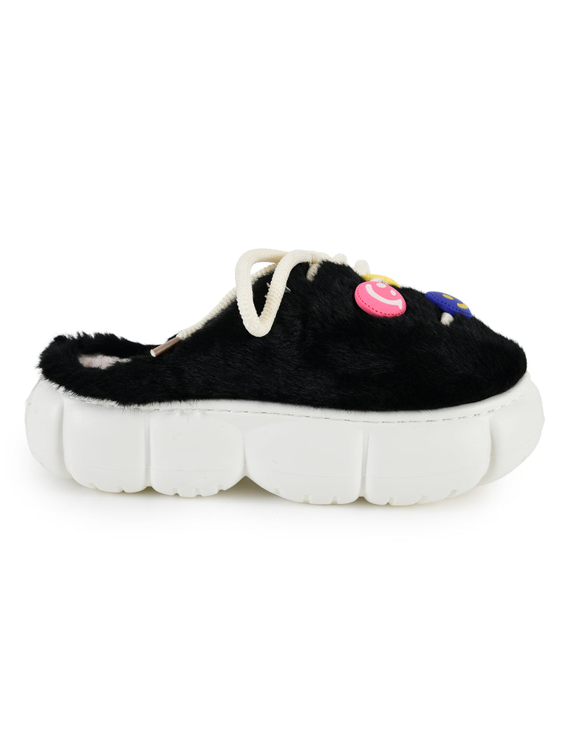 Heleey Midnight Smiley Plush Cloud Slippers
