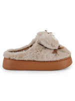 Load image into Gallery viewer, Heleey Creamy Kitty Bow Plush Slippers