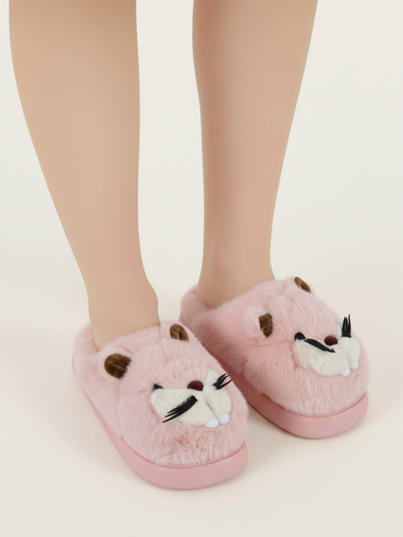 Heleey Pink Snuggle Chipmunk Plush Slippers