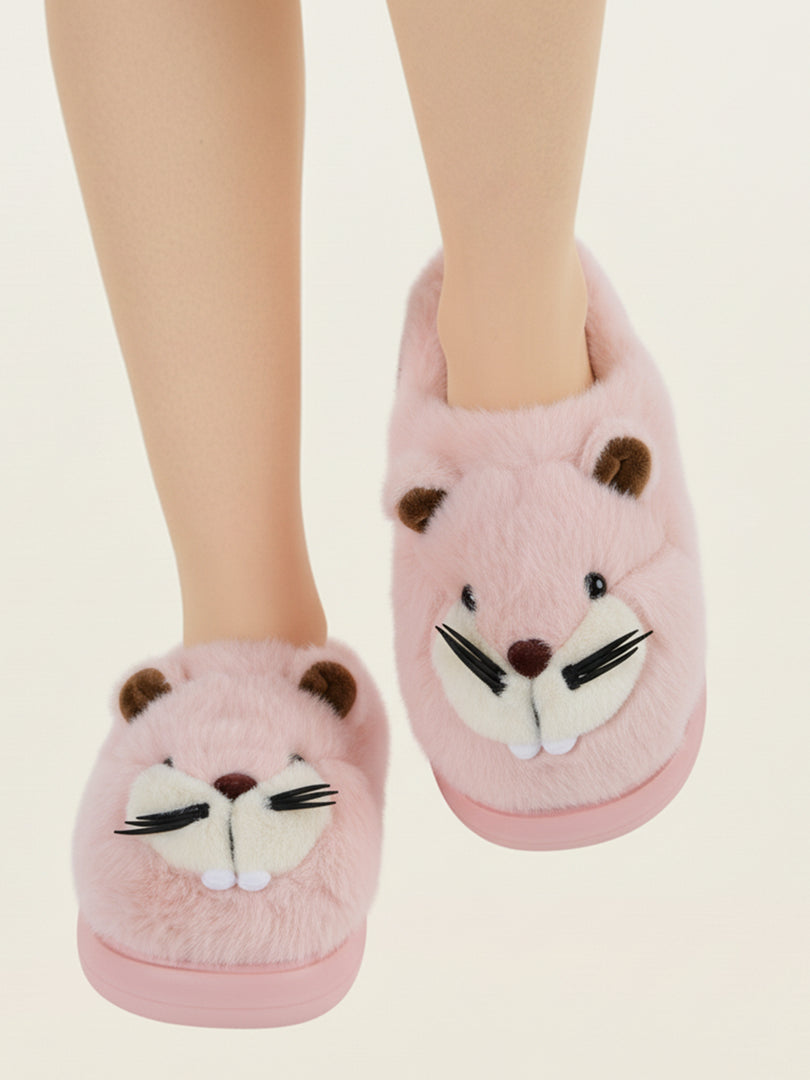 Heleey Pink Snuggle Chipmunk Plush Slippers
