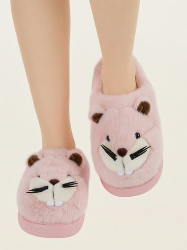 Heleey Pink Snuggle Chipmunk Plush Slippers