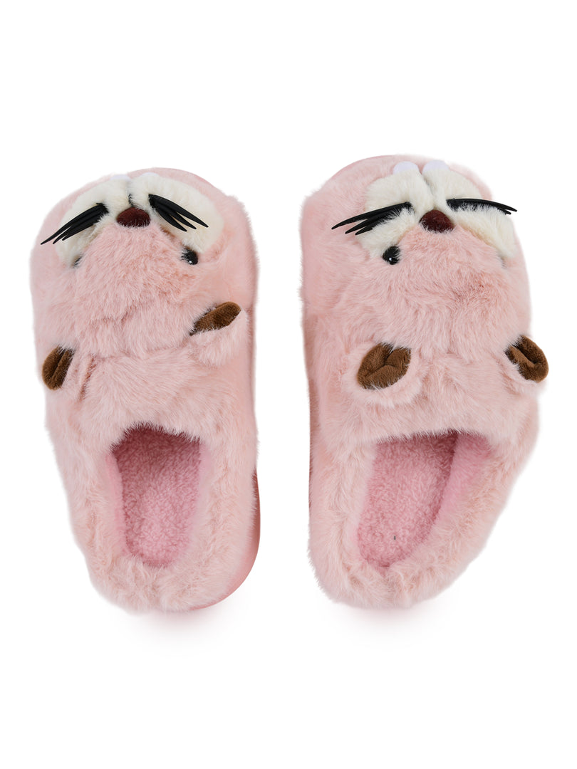 Heleey Pink Snuggle Chipmunk Plush Slippers