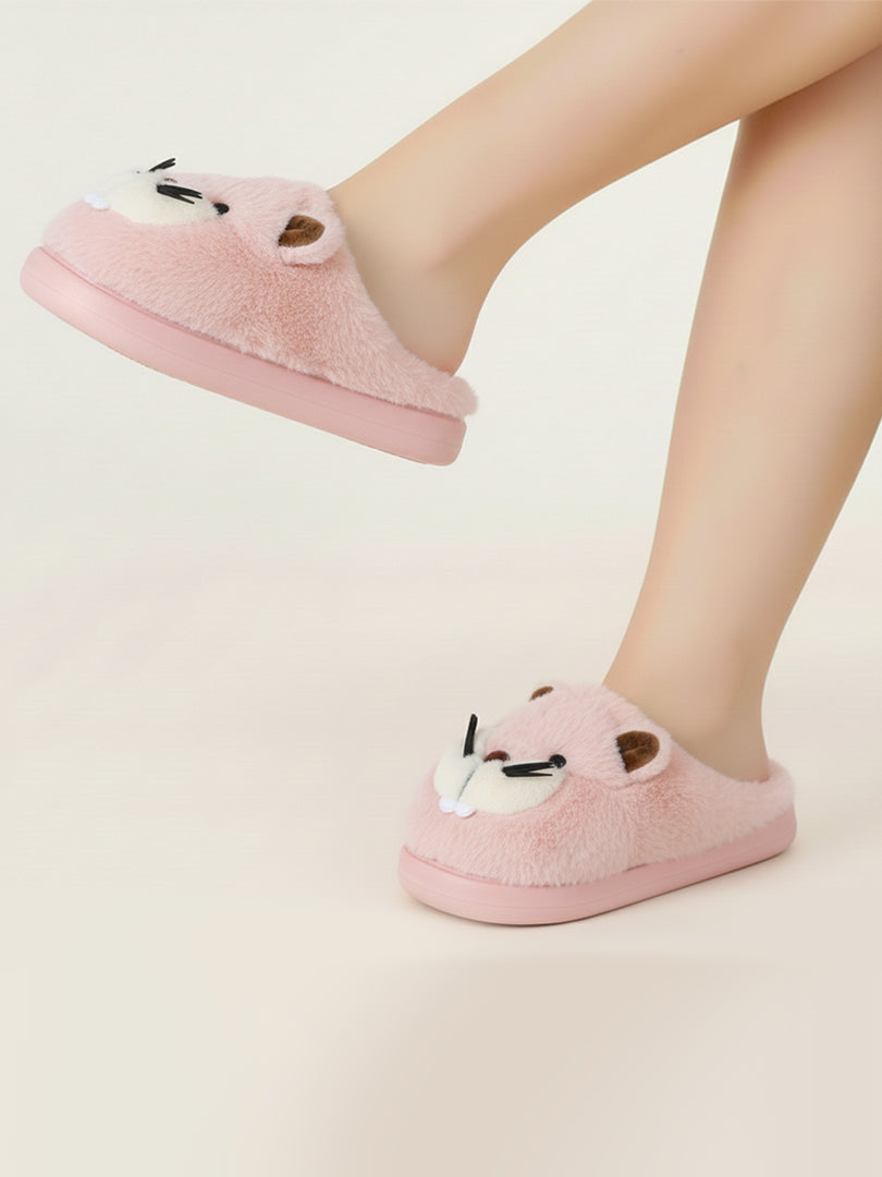 Heleey Pink Snuggle Chipmunk Plush Slippers