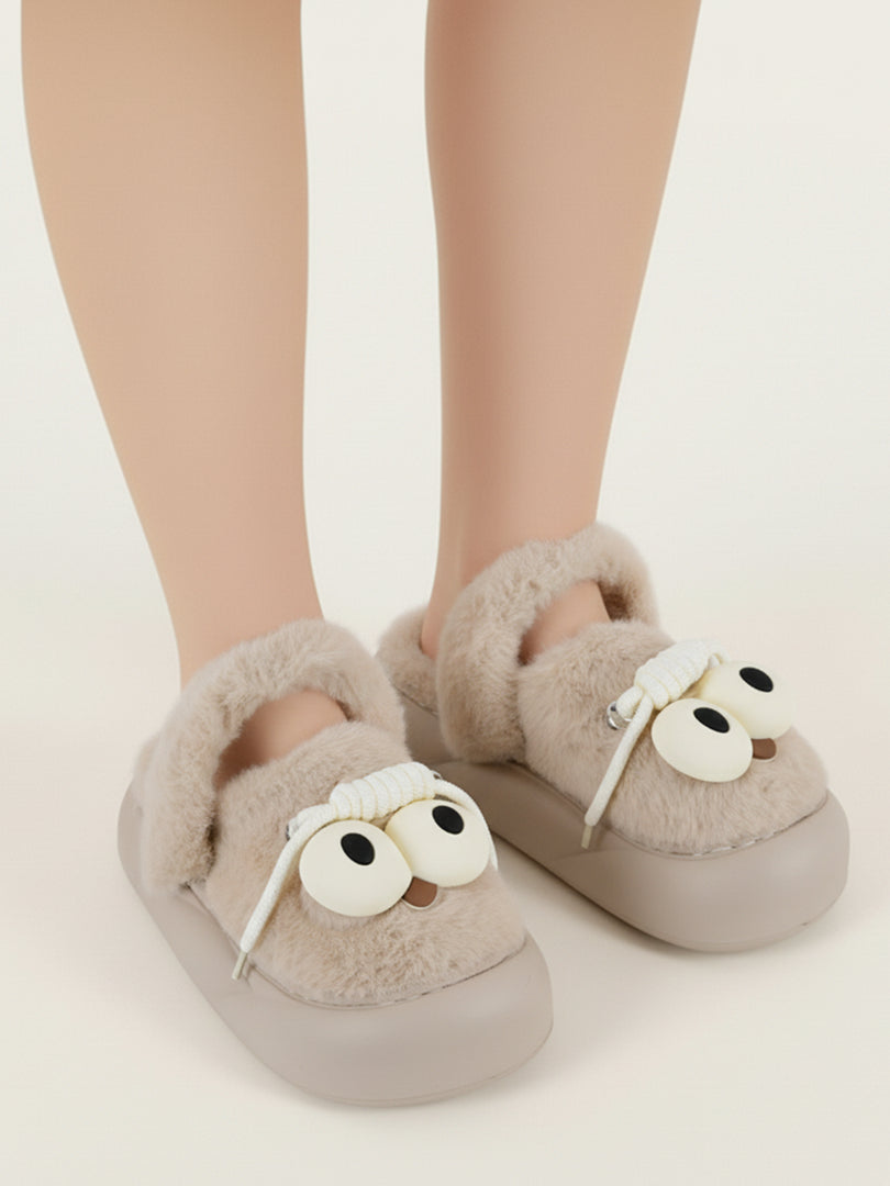 Heleey Goofy Eyes Plush Cozy Slippers