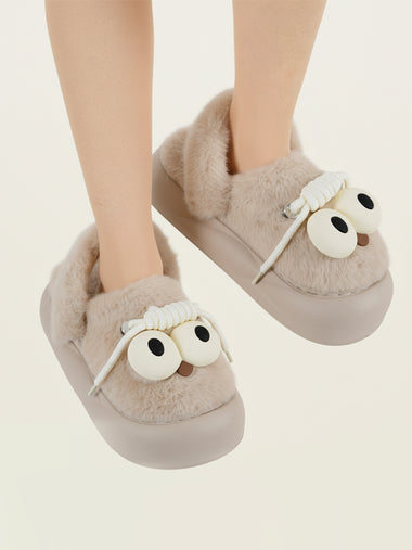 Heleey Goofy Eyes Plush Cozy Slippers