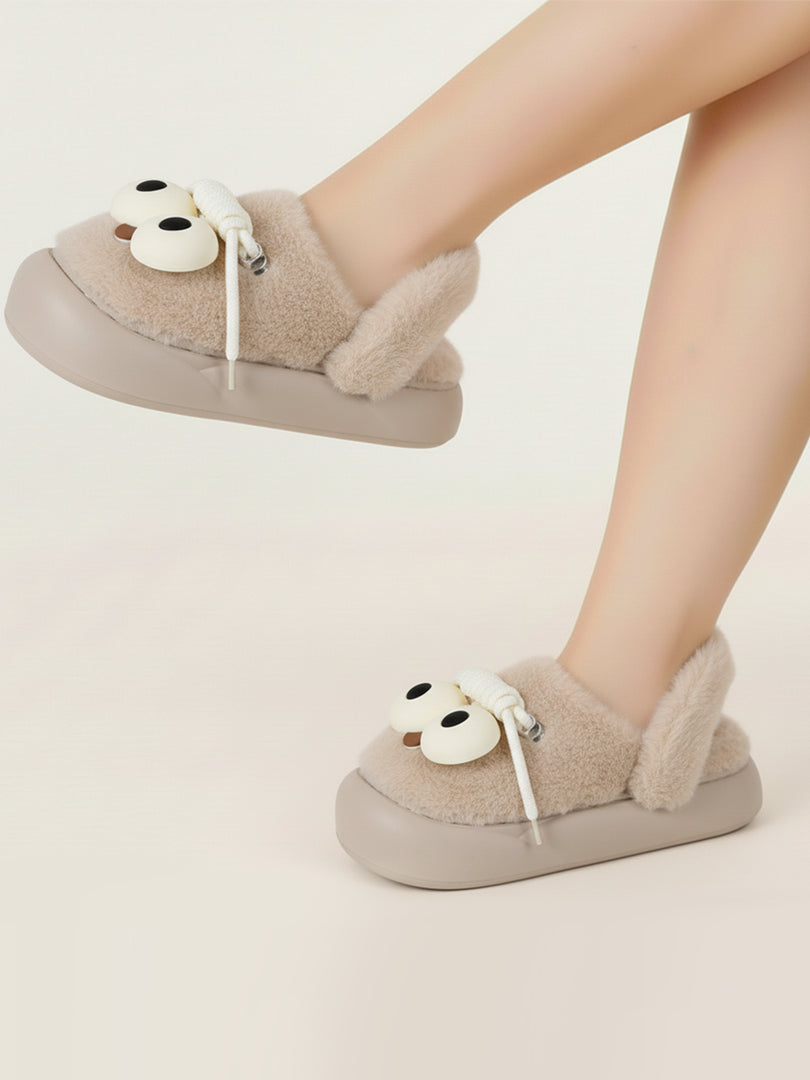 Heleey Goofy Eyes Plush Cozy Slippers