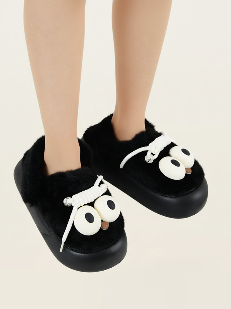Heleey Midnight Goofy Eyes Plush Slippers