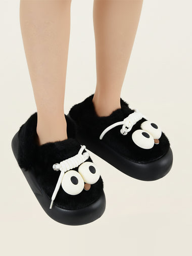 Heleey Midnight Goofy Eyes Plush Slippers