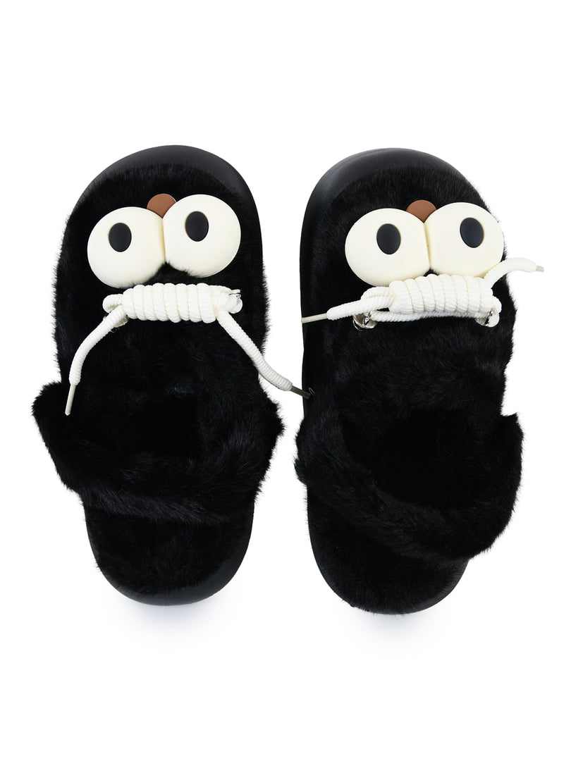Heleey Midnight Goofy Eyes Plush Slippers
