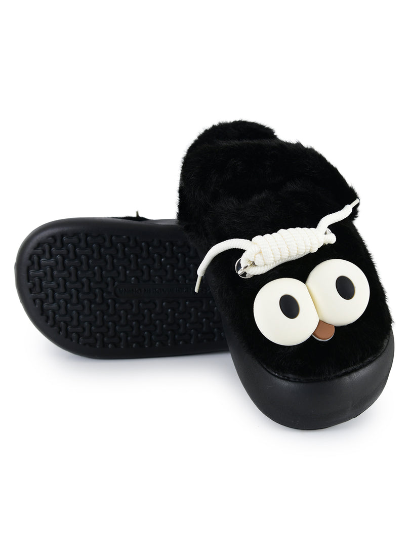 Heleey Midnight Goofy Eyes Plush Slippers