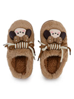 Load image into Gallery viewer, Heleey Snug Brown Pup Bow Plush Slippers