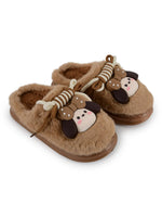 Load image into Gallery viewer, Heleey Snug Brown Pup Bow Plush Slippers