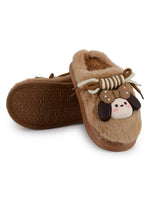 Load image into Gallery viewer, Heleey Snug Brown Pup Bow Plush Slippers