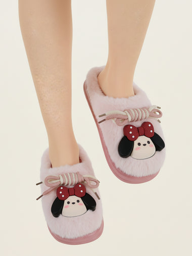 Heleey Blush Pink Bow Plush Comfort Slippers