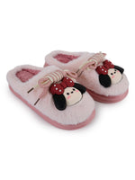 Load image into Gallery viewer, Heleey Blush Pink Bow Plush Comfort Slippers
