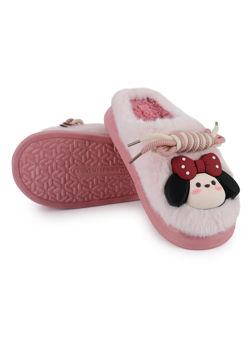 Heleey Blush Pink Bow Plush Comfort Slippers