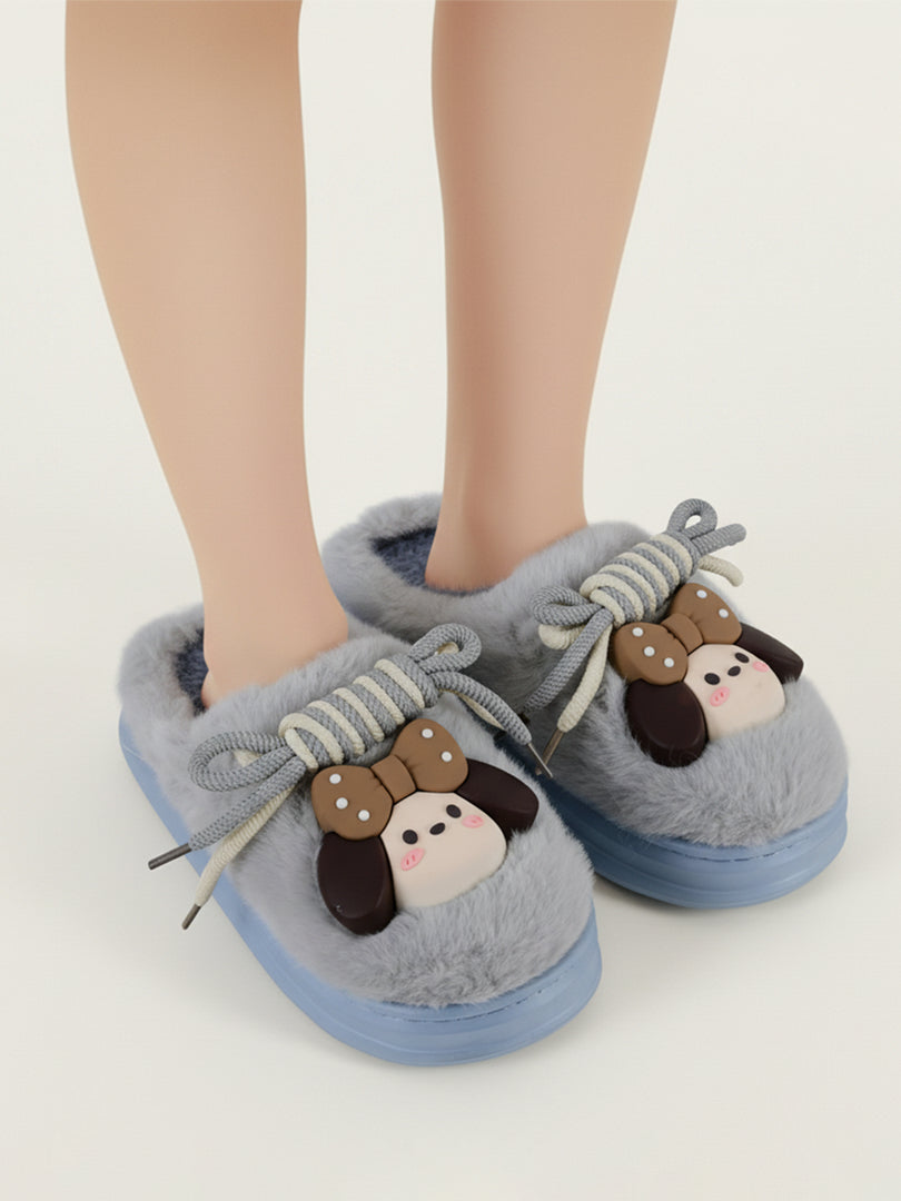 Heleey Frosty Blue Pup Plush Home Slippers