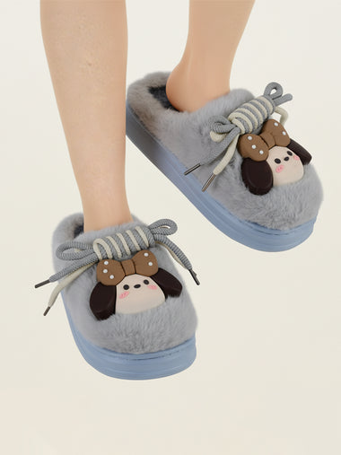 Heleey Frosty Blue Pup Plush Home Slippers
