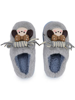 Load image into Gallery viewer, Heleey Frosty Blue Pup Plush Home Slippers
