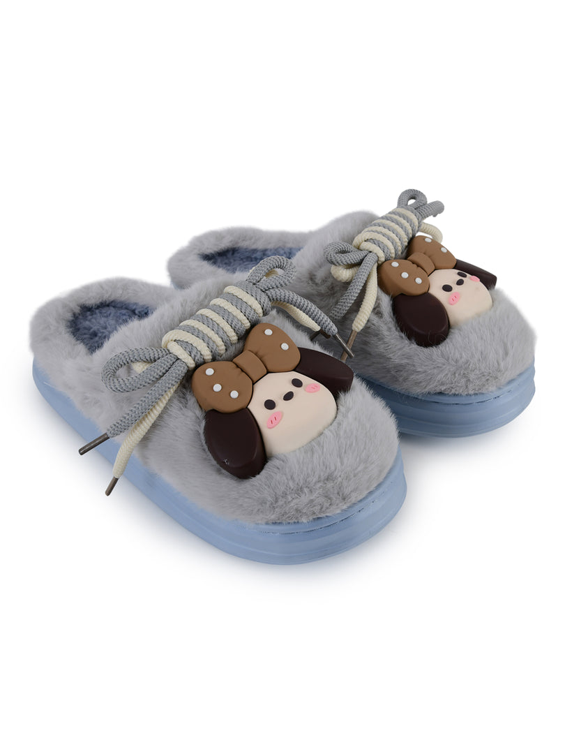 Heleey Frosty Blue Pup Plush Home Slippers
