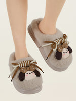 Load image into Gallery viewer, Heleey Warm Beige Puppy Bow Plush Slippers