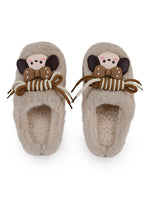 Load image into Gallery viewer, Heleey Warm Beige Puppy Bow Plush Slippers