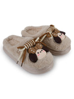 Load image into Gallery viewer, Heleey Warm Beige Puppy Bow Plush Slippers