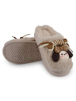 Load image into Gallery viewer, Heleey Warm Beige Puppy Bow Plush Slippers