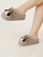 Load image into Gallery viewer, Heleey Warm Beige Puppy Bow Plush Slippers