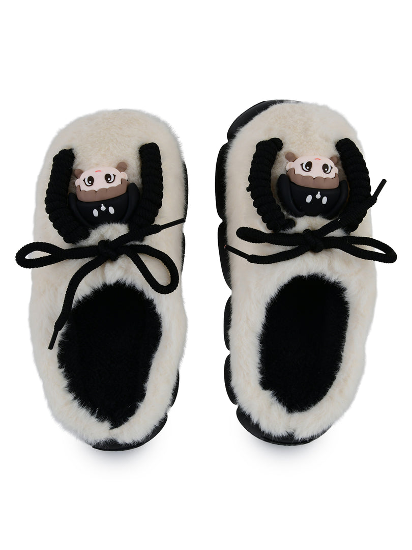 Heleey Chic Black & Cream Cozy Character Slippers
