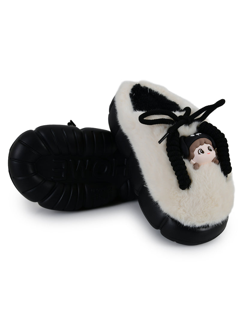 Heleey Chic Black & Cream Cozy Character Slippers