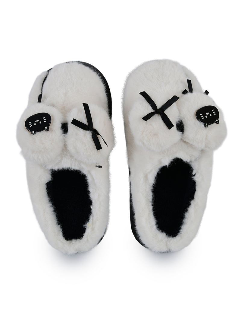 Heleey Snowy Cat Bow Plush Slippers