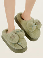 Load image into Gallery viewer, Heleey Minty Kitty Bow Plush Slippers