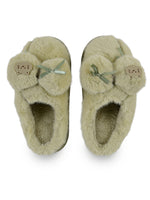 Load image into Gallery viewer, Heleey Minty Kitty Bow Plush Slippers