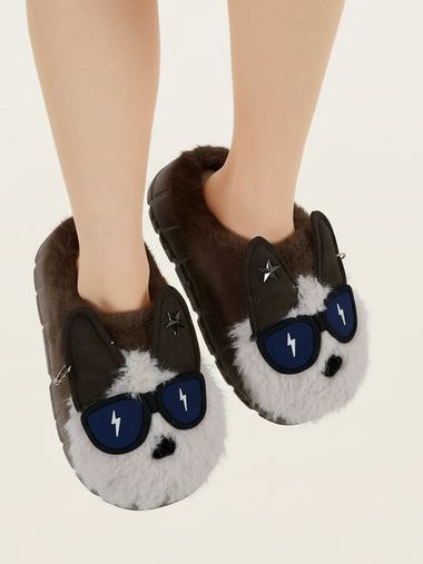 Heleey Cool Pup Shades Plush Slippers