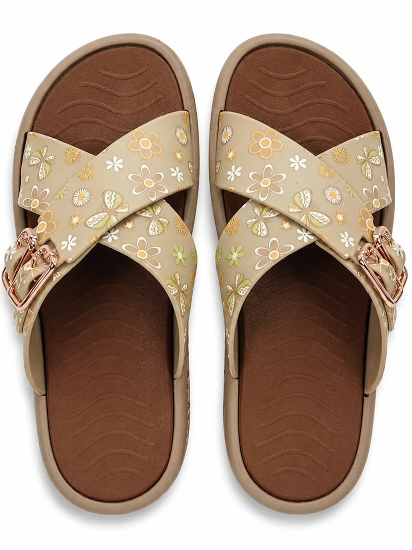 Heleey Bloom Cross Floral Comfort Slides