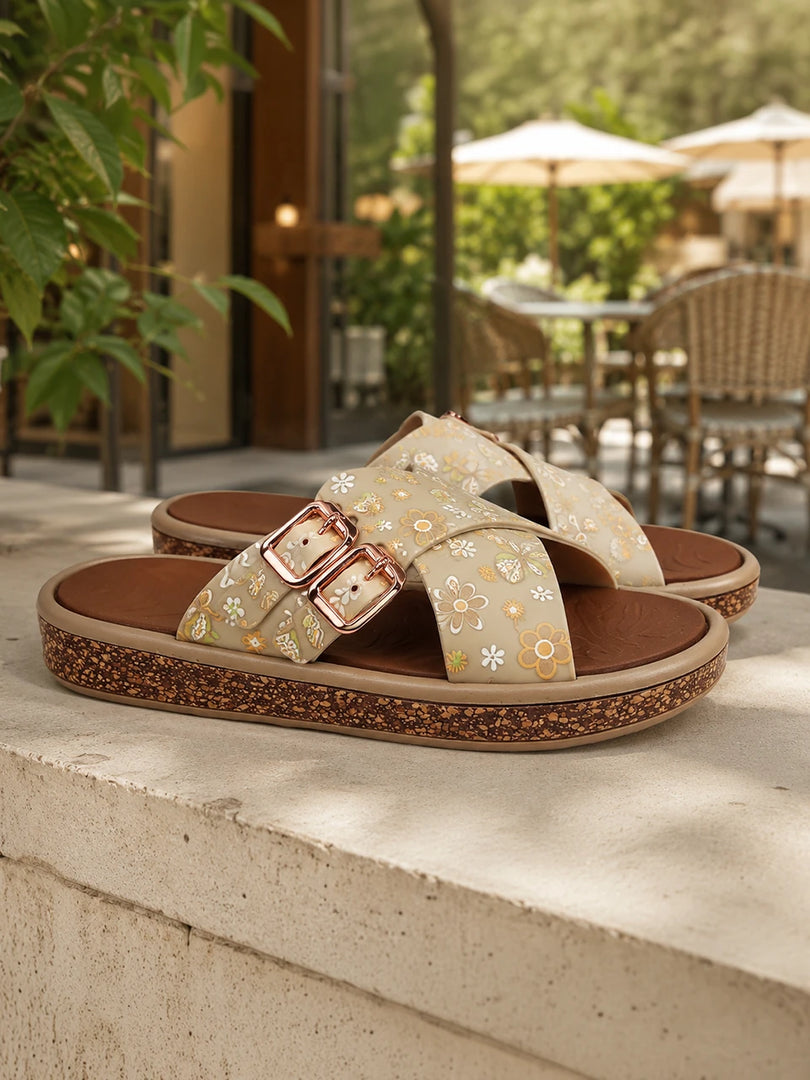 Heleey Bloom Cross Floral Comfort Slides