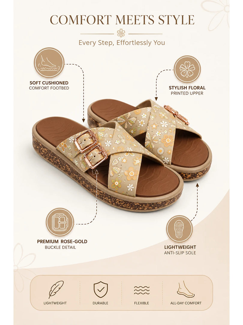 Heleey Bloom Cross Floral Comfort Slides