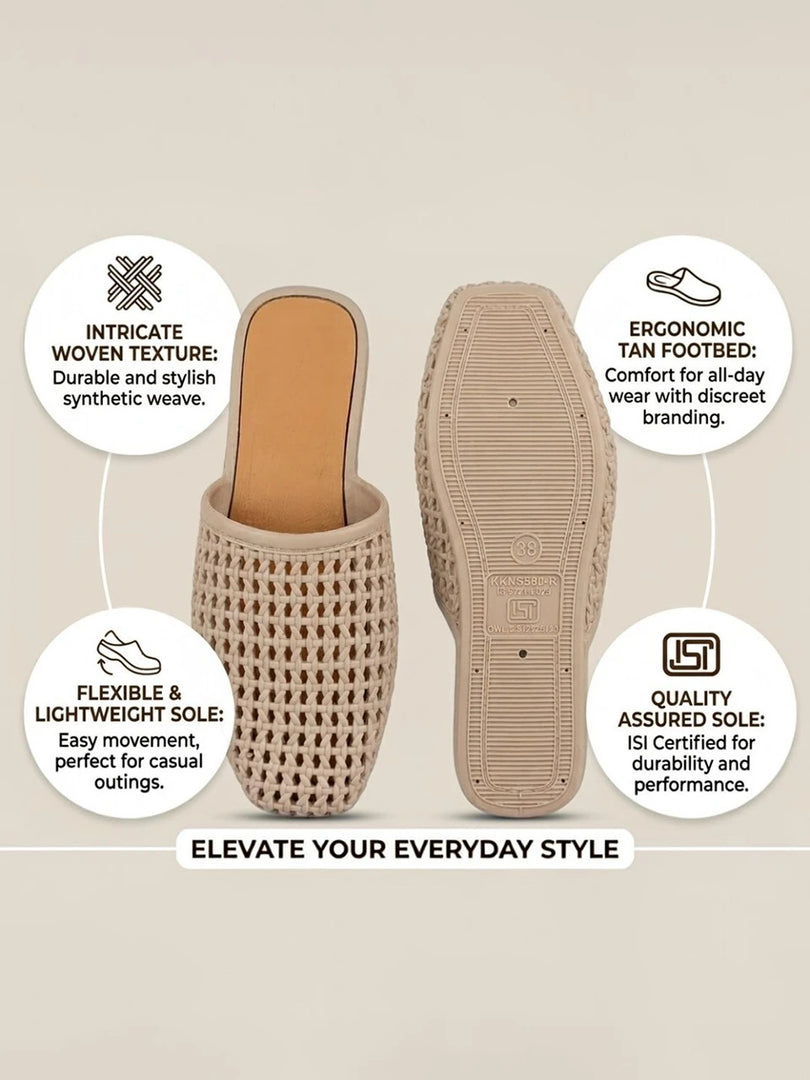 Heleey Ivory Weave Comfort Mules