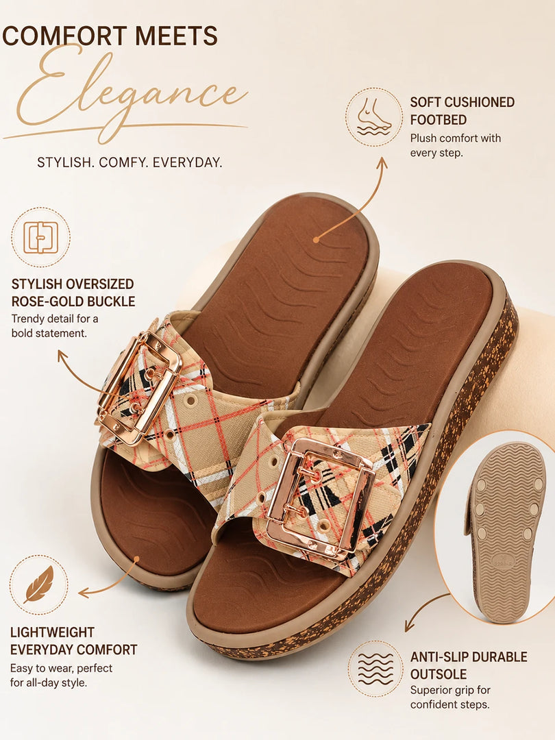 Heleey Plaid Luxe Comfort Slides