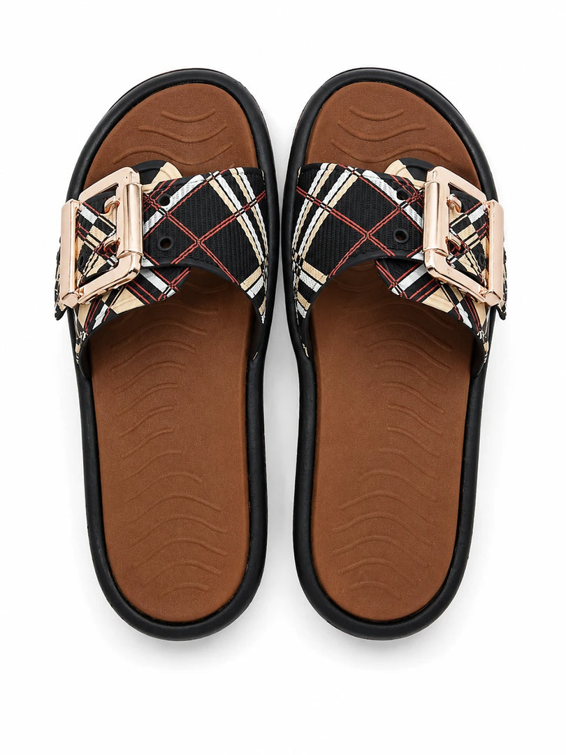 Heleey Midnight Plaid Comfort Slides