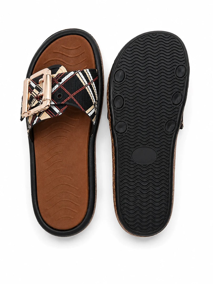 Heleey Midnight Plaid Comfort Slides