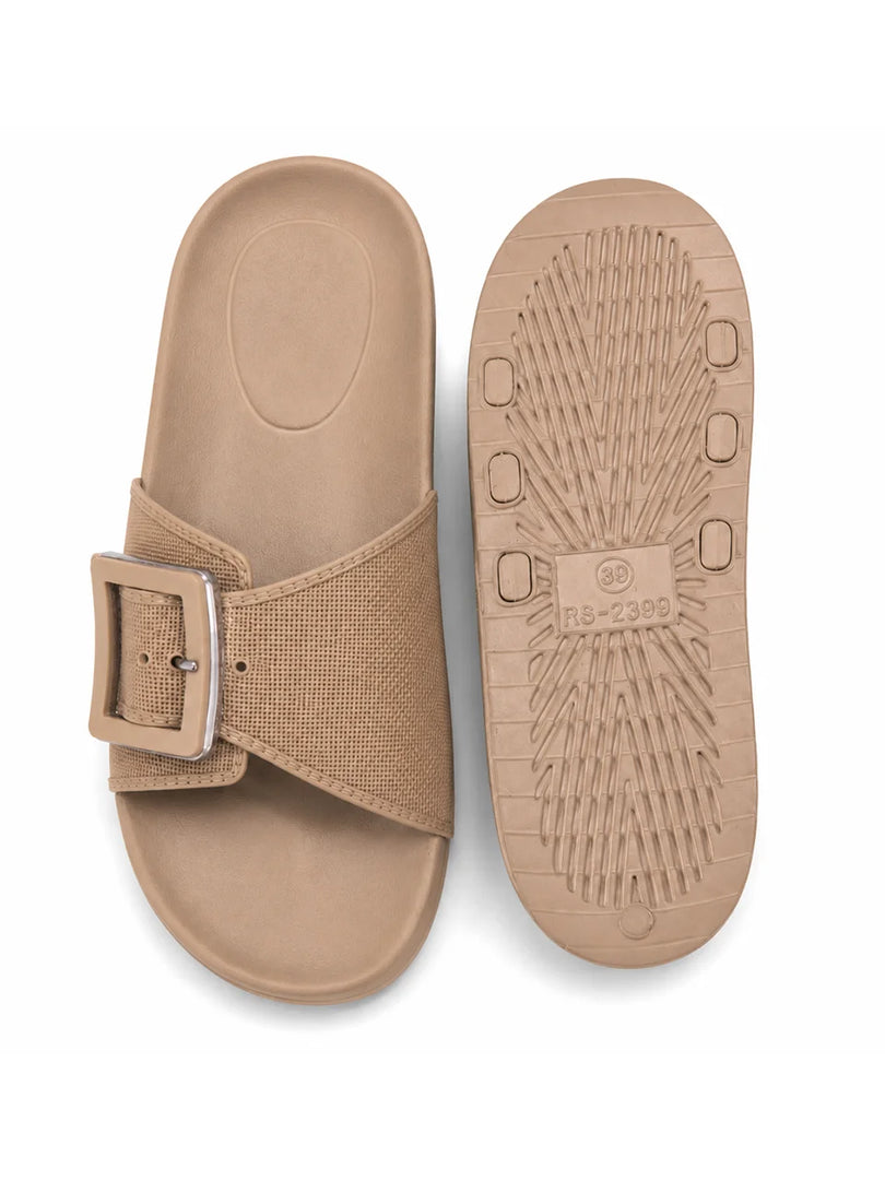 Heleey Beige Weave Comfort Slides