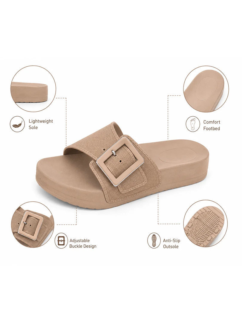 Heleey Beige Weave Comfort Slides