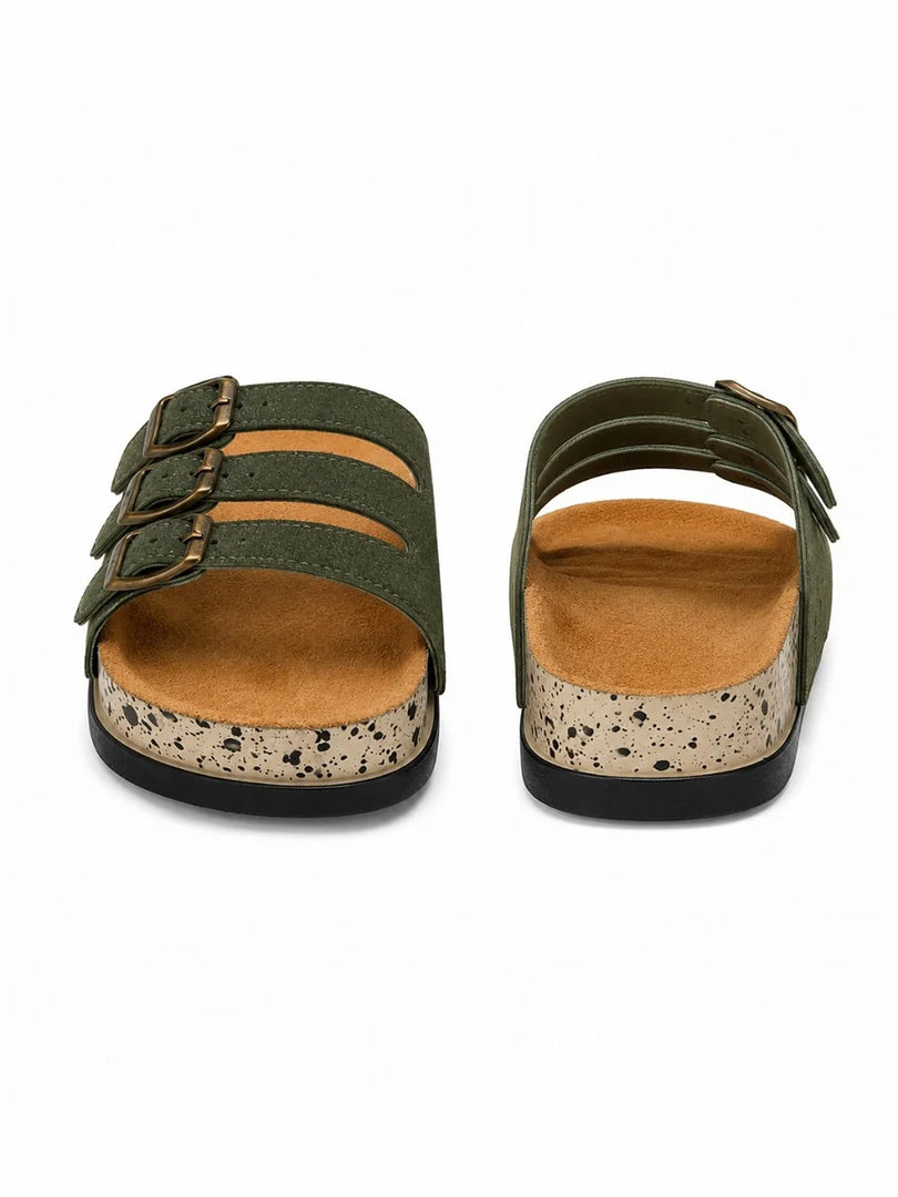 Heleey Olive Trail Buckle Slides