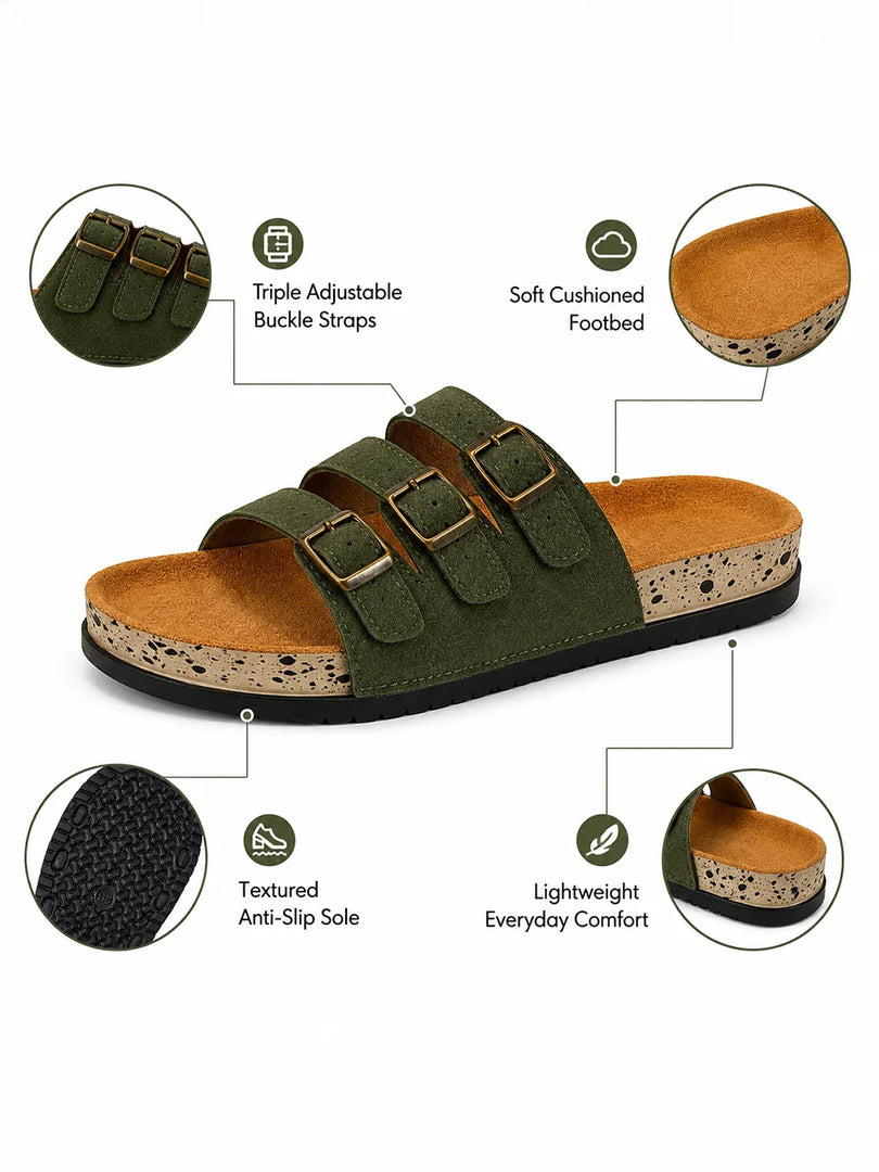 Heleey Olive Trail Buckle Slides