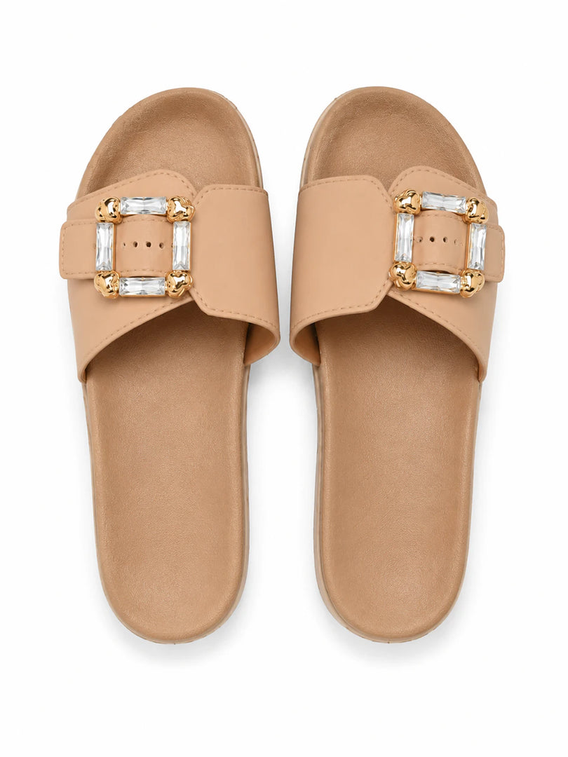 Heleey Nude Luxe Crystal Slides