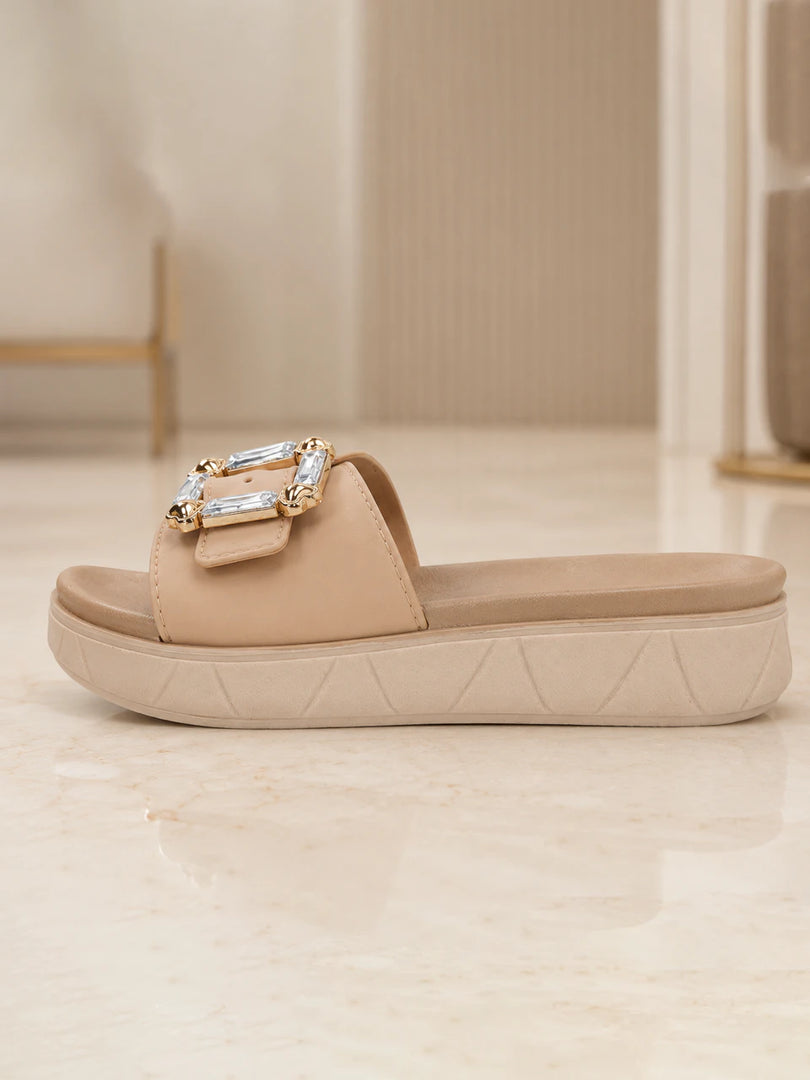 Heleey Nude Luxe Crystal Slides
