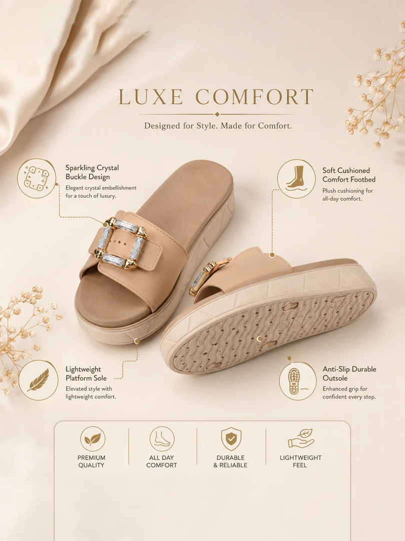 Heleey Nude Luxe Crystal Slides